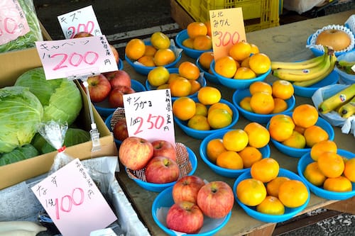 Produce stalls at the Kochi Sunday Market